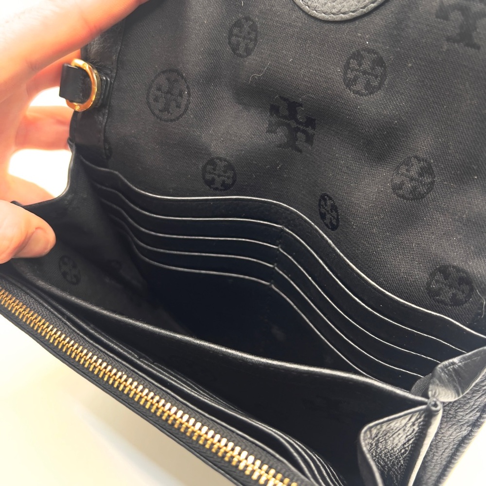 Authentic Tory Burch Black Leather Clutch Wallet W/ Unbranded Chain - Picture 8 of 10